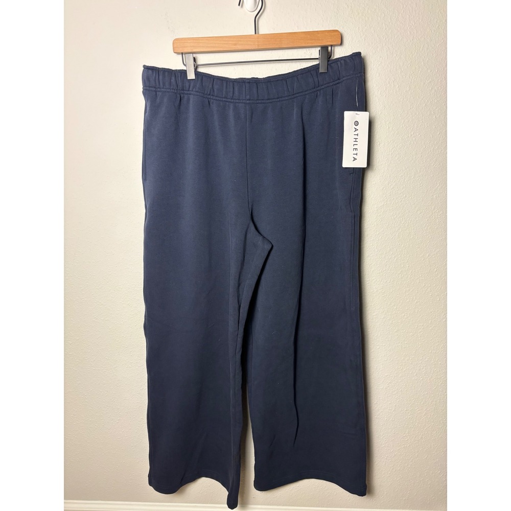 Athleta Forever Fleece Wide Leg Pants Navy Blue XL 767937